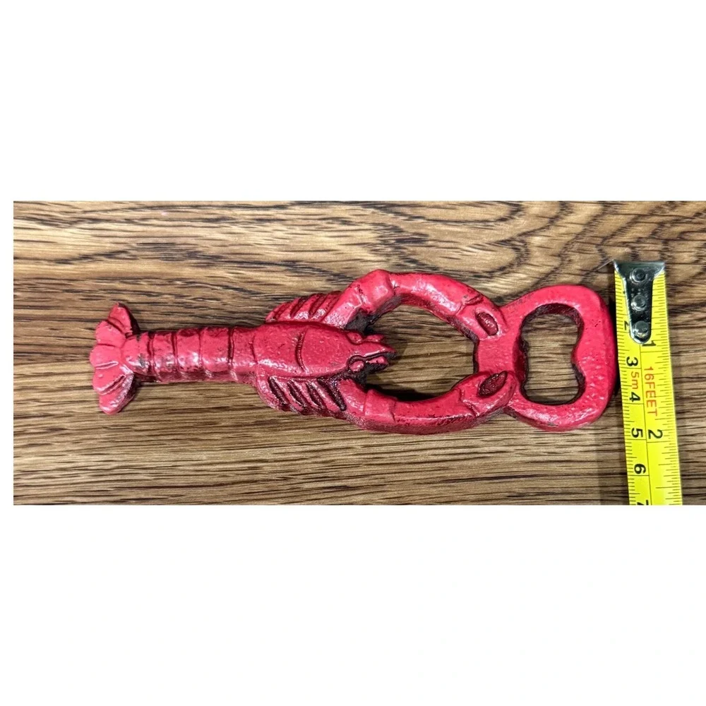 Vtg Red Cast Iron Lobster Bottle Opener Nautical Coastal Bar Man Cave Crawfish